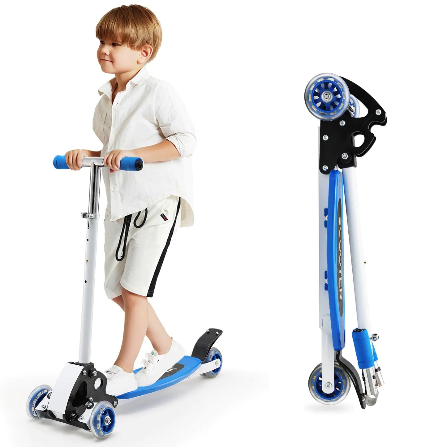 Kids Kick Scooter 3 Wheel Scooter for Kids Ages 8-12 Max Load 240 LBS Foldable Kids Scooter 4 Adjustable Levels Blue