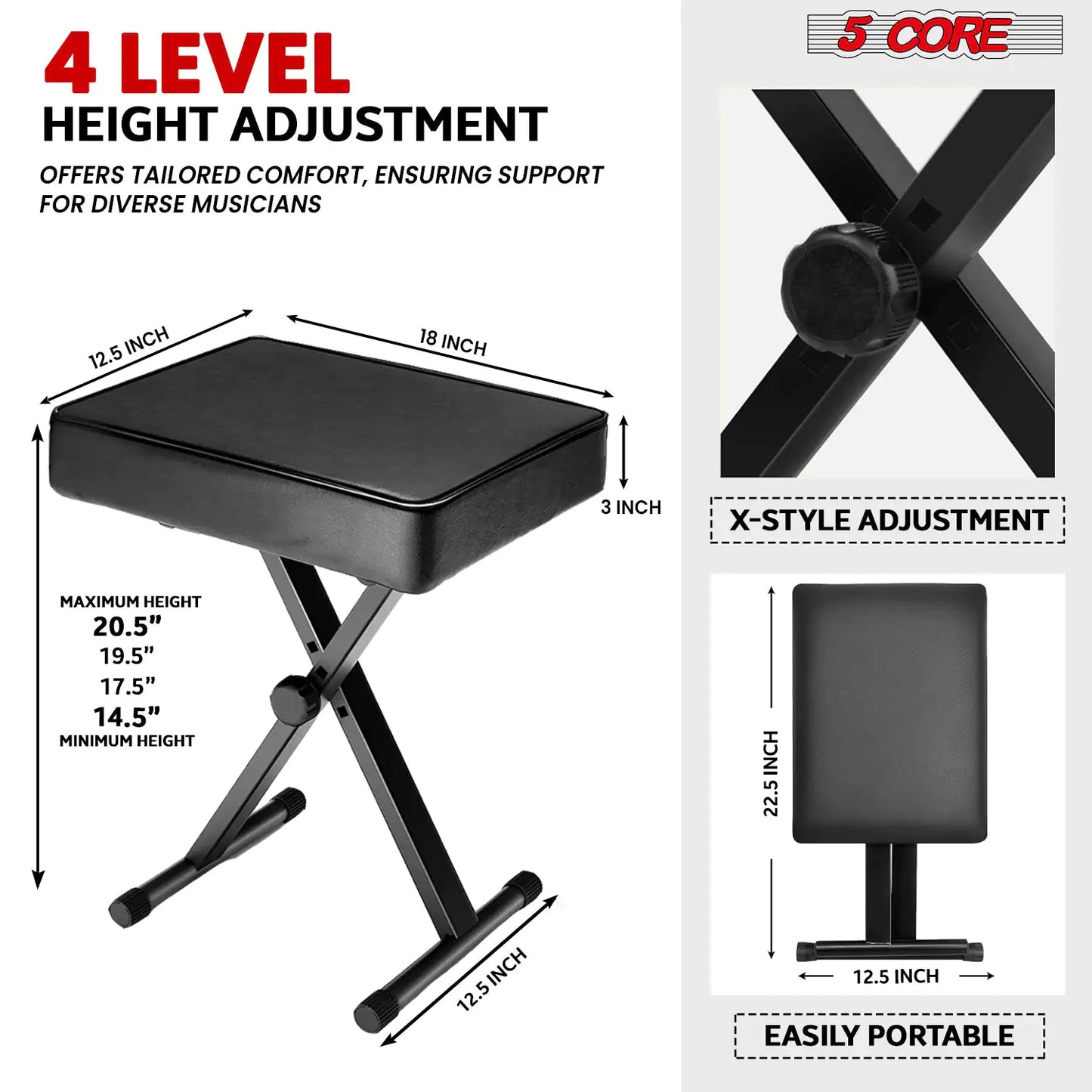 Adjustable Double X Keyboard Stand and Bench Set