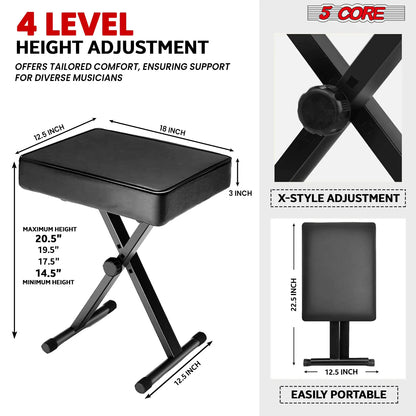 Adjustable Double X Keyboard Stand and Bench Set