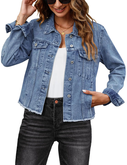 luvamia light weight jean jacket for women jacket jeans for women shacket jacket women dark denim jacket for women lightweight jean jacket women for summer Medium Blue Size Medium Fits Size 8 10