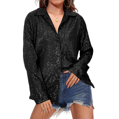 Zando Black Sequin Top Black Sparkly Top Black Sequin Tops for Women Party Night Sparkly Tops for Women Rhinestone Tops for Women Glitter Tops for Women Sparkle Tops for Women Black Small