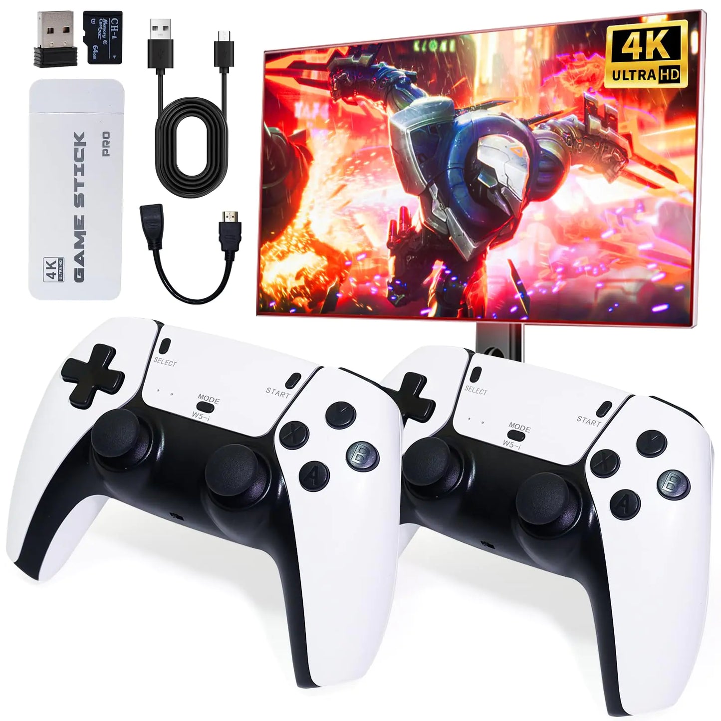 Wireless Retro Game Console Stick 4K，Retro Game Stick with Built-in 20+ Emulators 20000+ Games 4k Hdmi Output & 2.4GHz Wireless Controller Retro Game Emulators Plug & Play TV Video Games(64G)