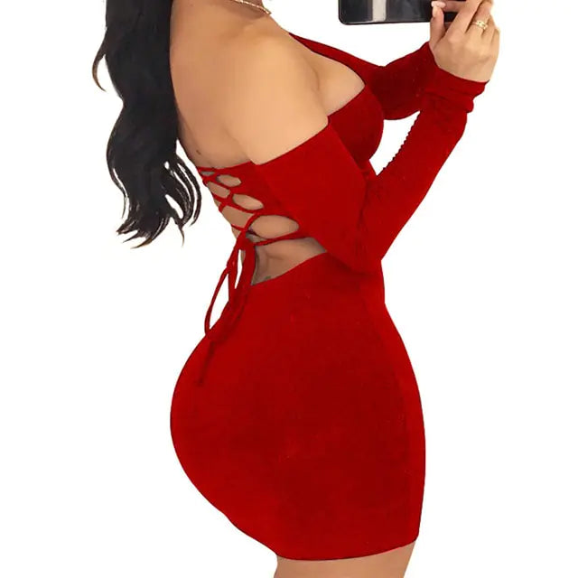 Strapless large women long sleeve backless night club dress women