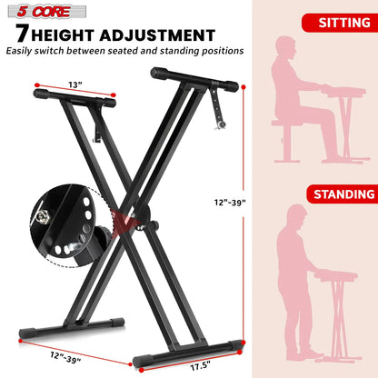 Adjustable Double X Keyboard Stand and Bench Set