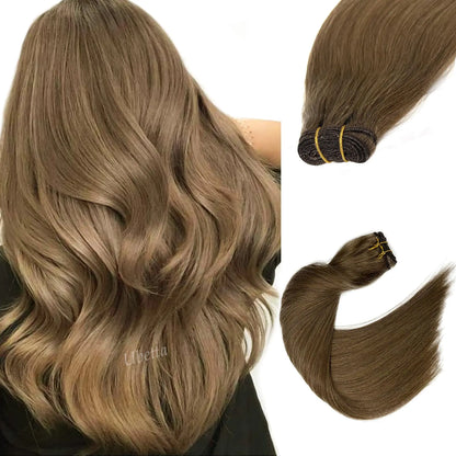 Sew in Hair Extensions Real Human Hair Ash Brown Hair Extensions Real Human Hair Bundles Weft Hair Extensions Human Hair 80G 14 Inch Hand Tied Weft Hair Extensions Human Hair Sew in Weave for Women