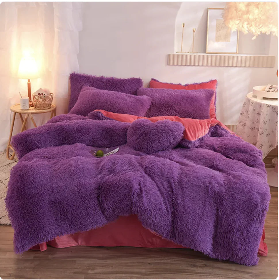 Luxury Plush Fleece Bedding Set - Queen & King Sizes, Warm Quilt Cover & Pillowcases