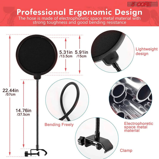 5Core Desk Boom Mic Stand with Pop Filter