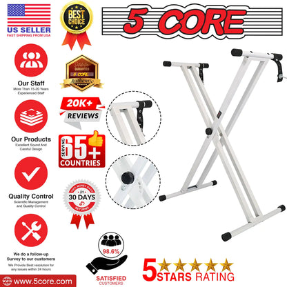 5Core Keyboard Stand Double X Style Adjustable Lift Piano Riser For 49 To 88 Keys WHITE