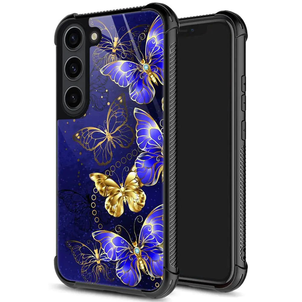 ZHEGAILIAN for Samsung Galaxy S23 Plus Case Military-Grade Protection All-Around Shockproof Corners Anti-Scratch Phone Case for Samsung Galaxy S23 Plus - Blue Gold Butterfly