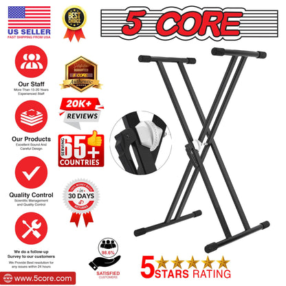 5Core Keyboard Stand Double X Style Adjustable  Piano Riser For 49 To 88 Keys + Gear