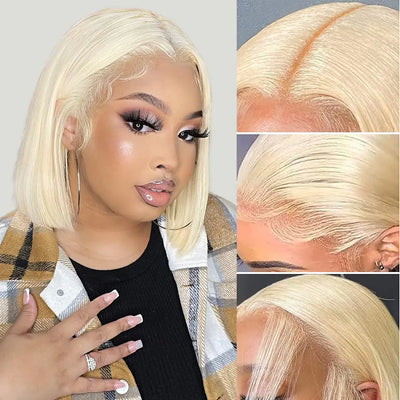 OLFORY 613 Blonde Bob Wig Human Hair 13x4 HD Bob Lace Front Wigs Human Hair Pre Plucked 180 Density Blonde Wig Human Hair Short Bob Wigs for Women 12 Inch