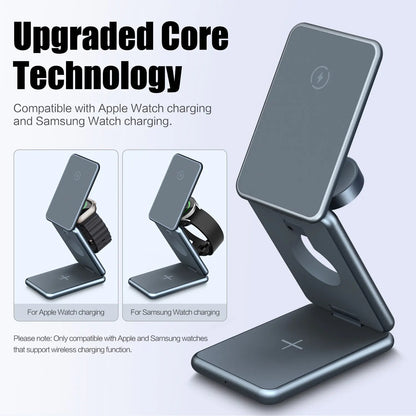 The latest design of 3 in 1 wireless charger in 2025, which can be folded for your travel.