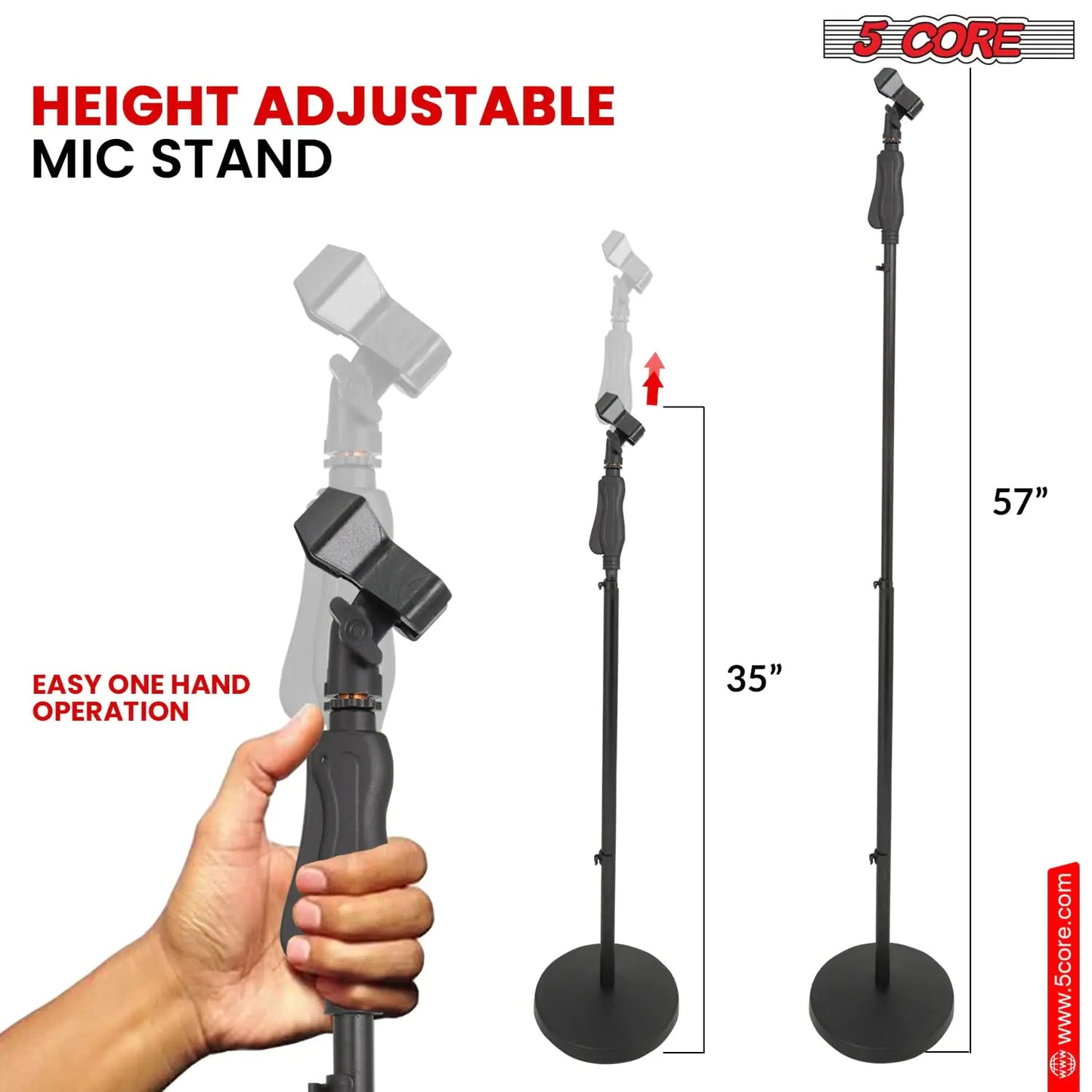 5Core Universal Microphone Stand Height Adjustable 35 to 57" Round Base Floor Mic Holder Metal Build