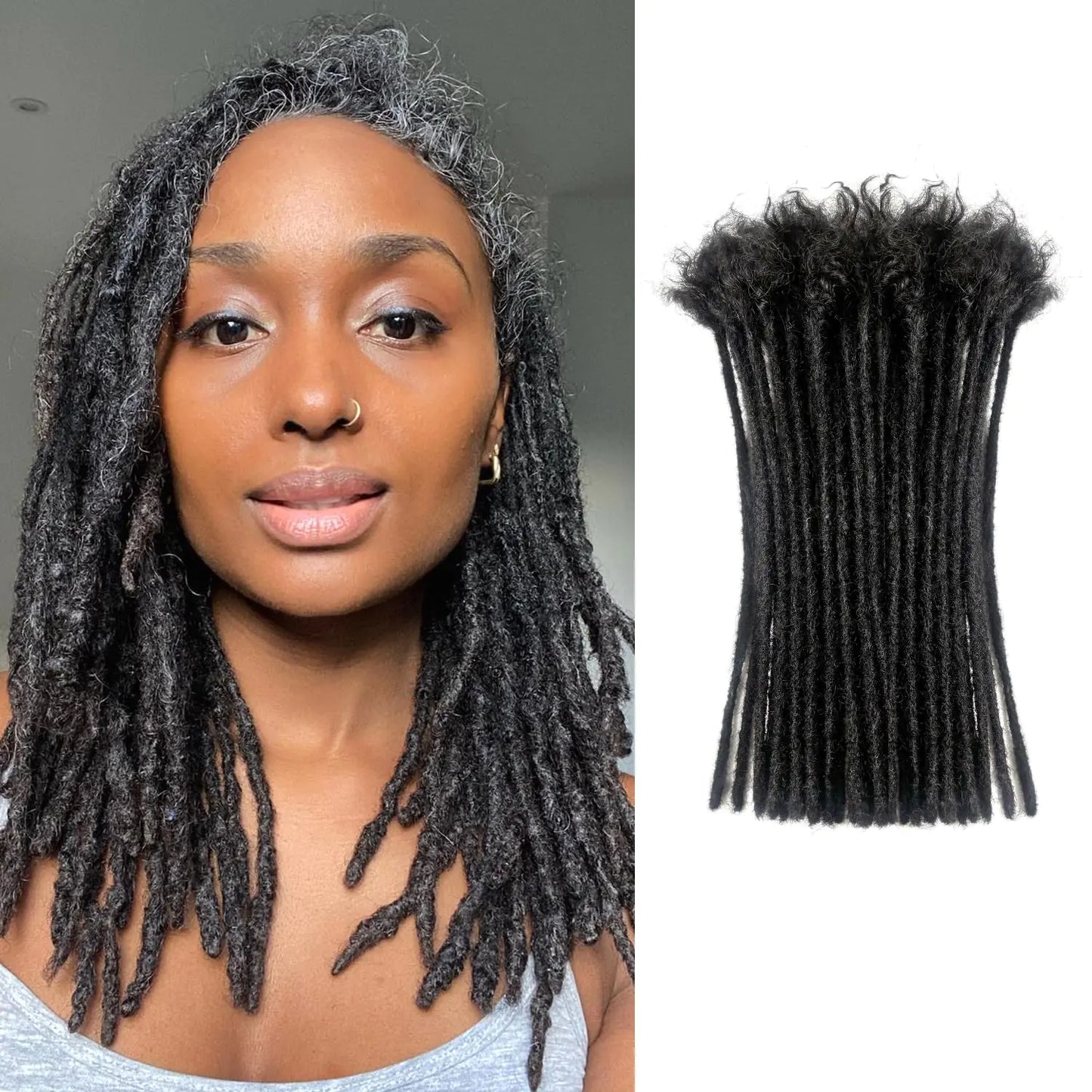 Dreadlock Extension Human Hair 0.4cm Width 12inch 30 Strands Locs Human Hair Extensions for Women/Men Natural Black