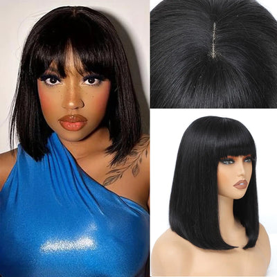 LILENAON Bob Wig Human Hair 12inch Human Hair Wigs with Bangs 3x1 Bob Lace Front Wigs Human Hair bob wig human hair glueless Wigs for Black Women Natural Black