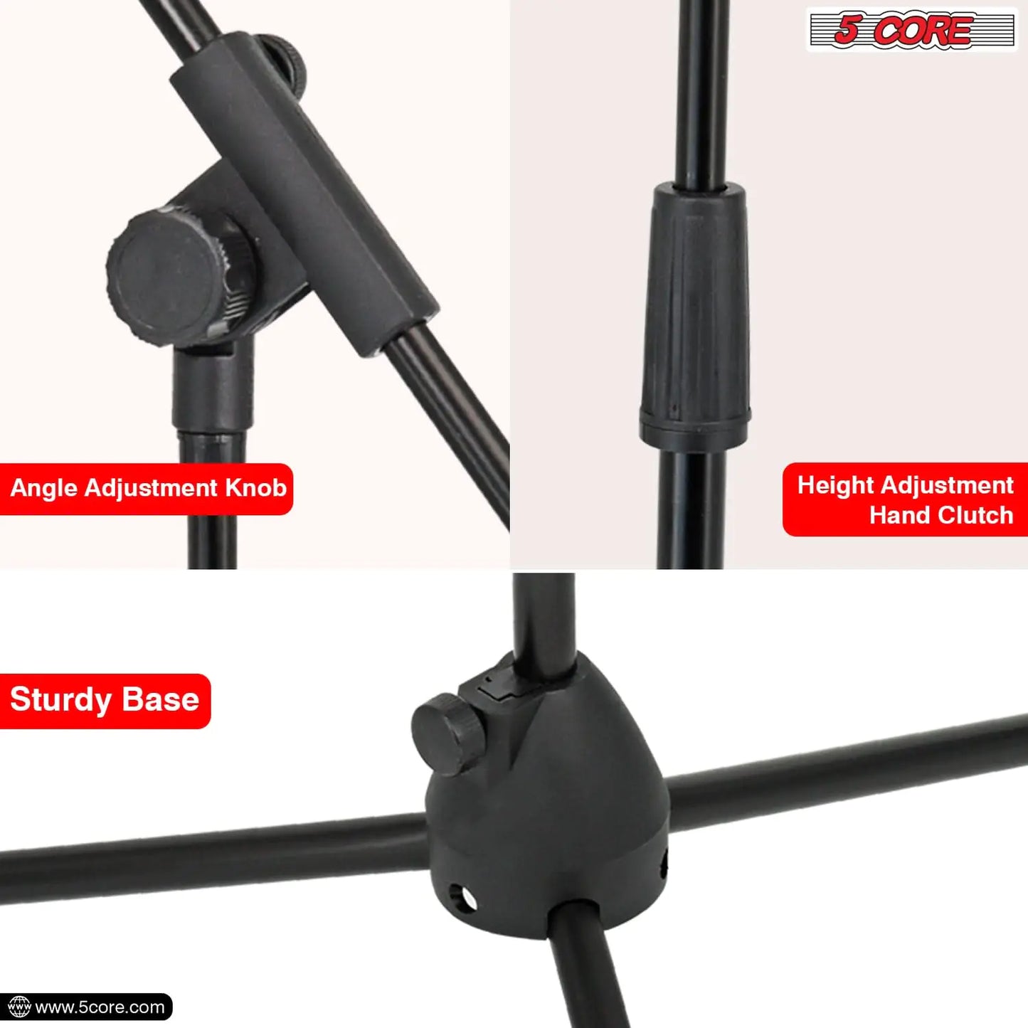 5Core Tripod Mic Stand Heavy Duty Adjustable Holder Floor Microphone Boom Arm BLACK