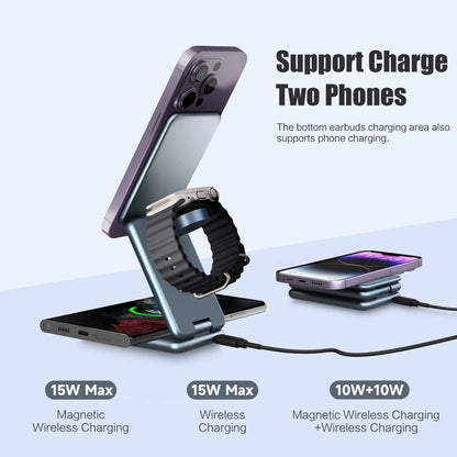 The latest design of 3 in 1 wireless charger in 2025, which can be folded for your travel.